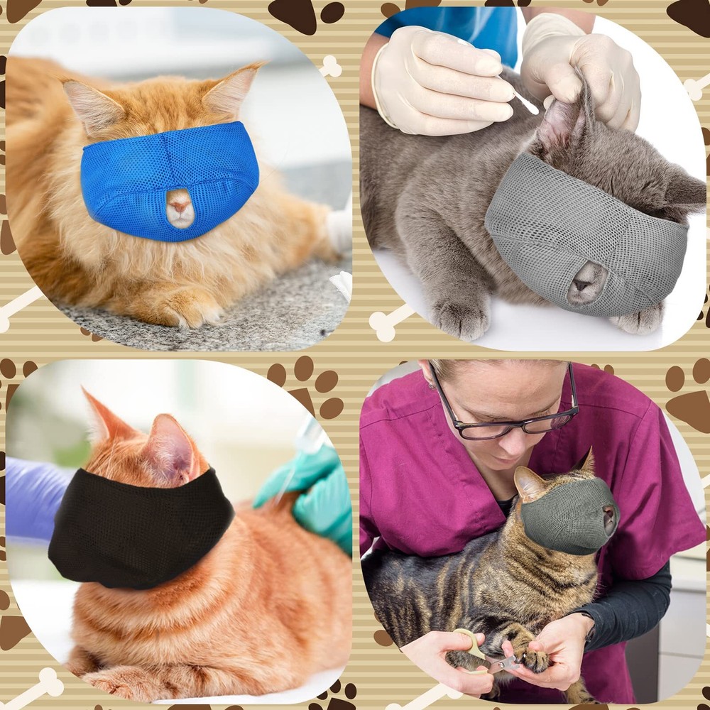 6 Pcs Cat Muzzle for Grooming Breathable Mesh Muzzles Gentle and Soft Muzzle ...