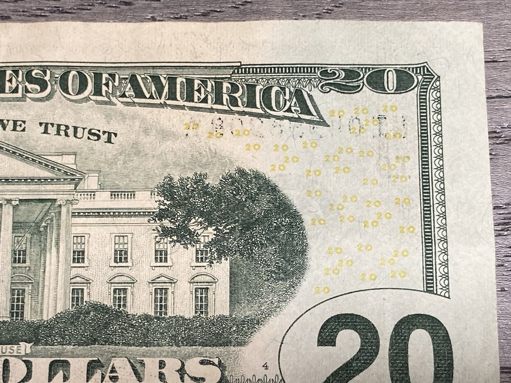 2013 $20 Twenty Dollar Bill Error Over Ink Bleed onto Reverse Print MI04998908A