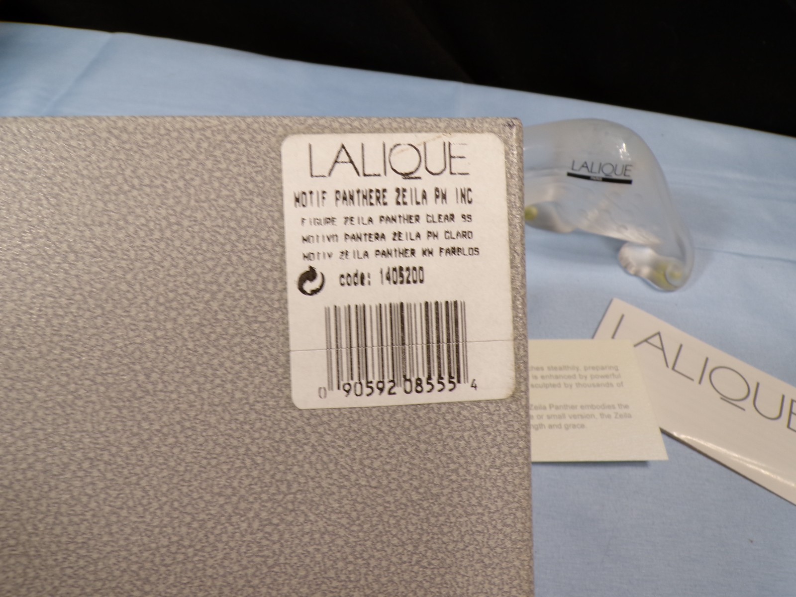 Lalique France Crystal Stalking Zeila Panther Figurine w/ Box 8 1/4" Long