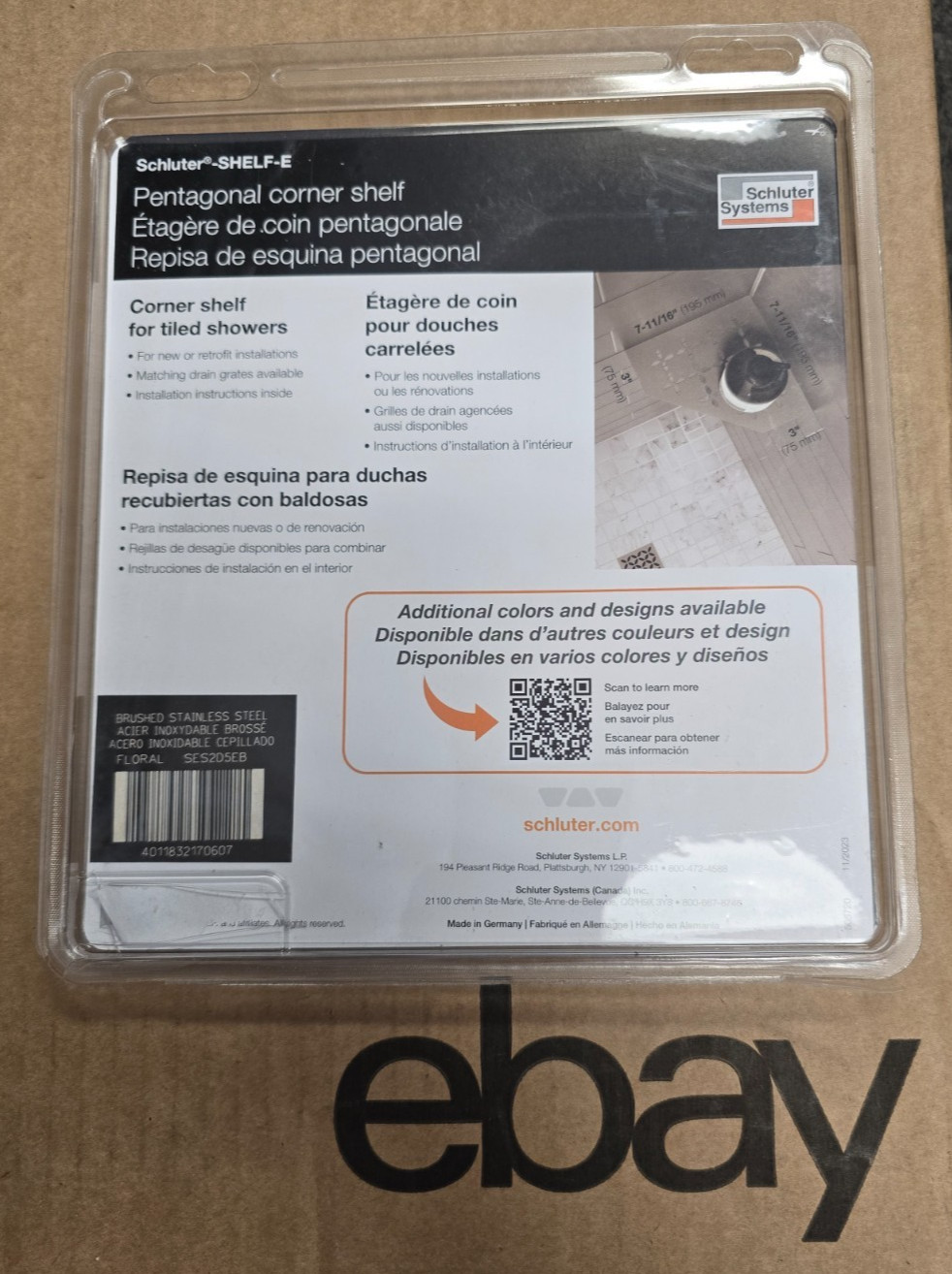 Schlüter SHELF-E Floral Design Wall-Mount Corner Shelf SES2D5EB SAME DAY SHIP!