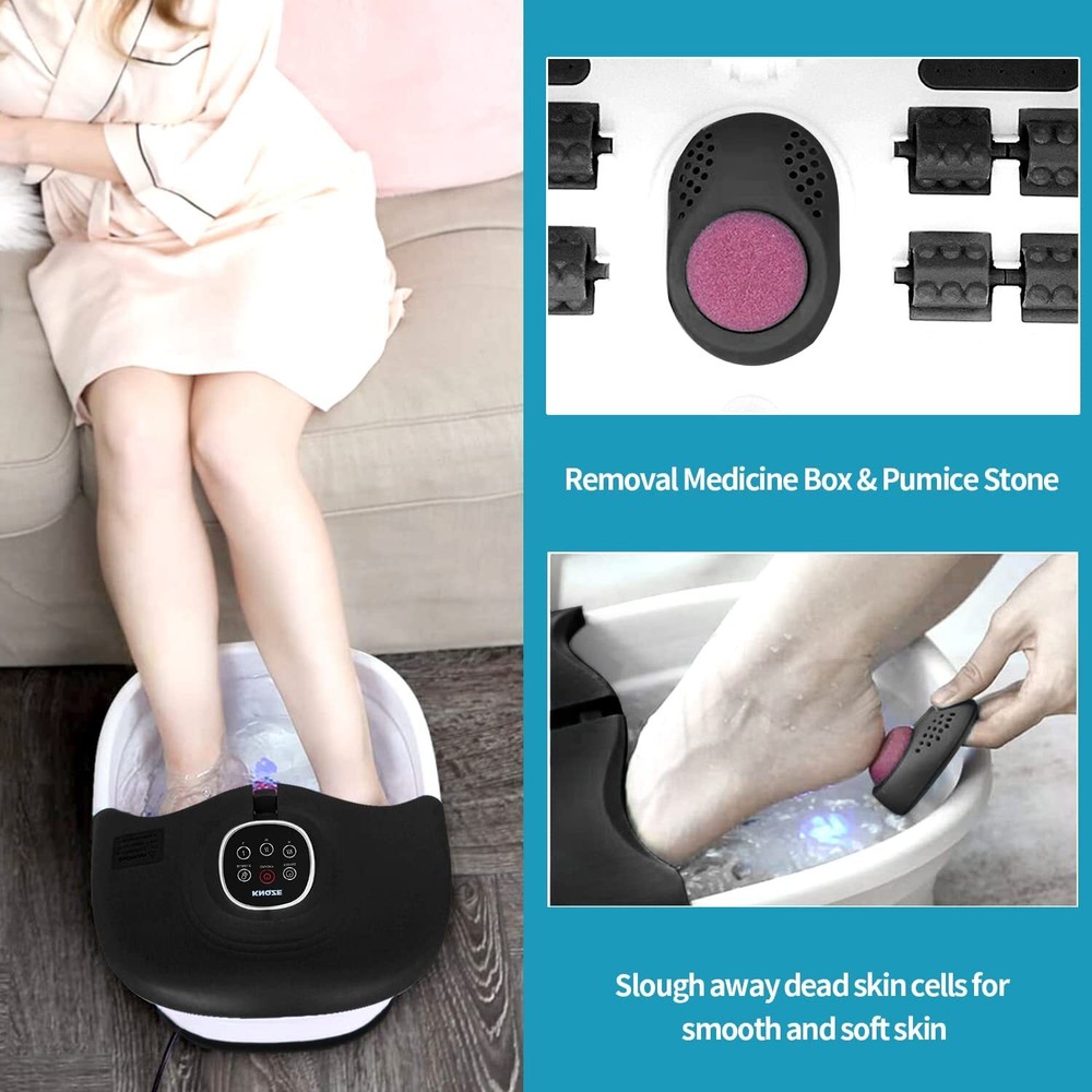Collapsible Foot Spa Bath with Heat Remote Temperature Control Bubbles (BLACK)