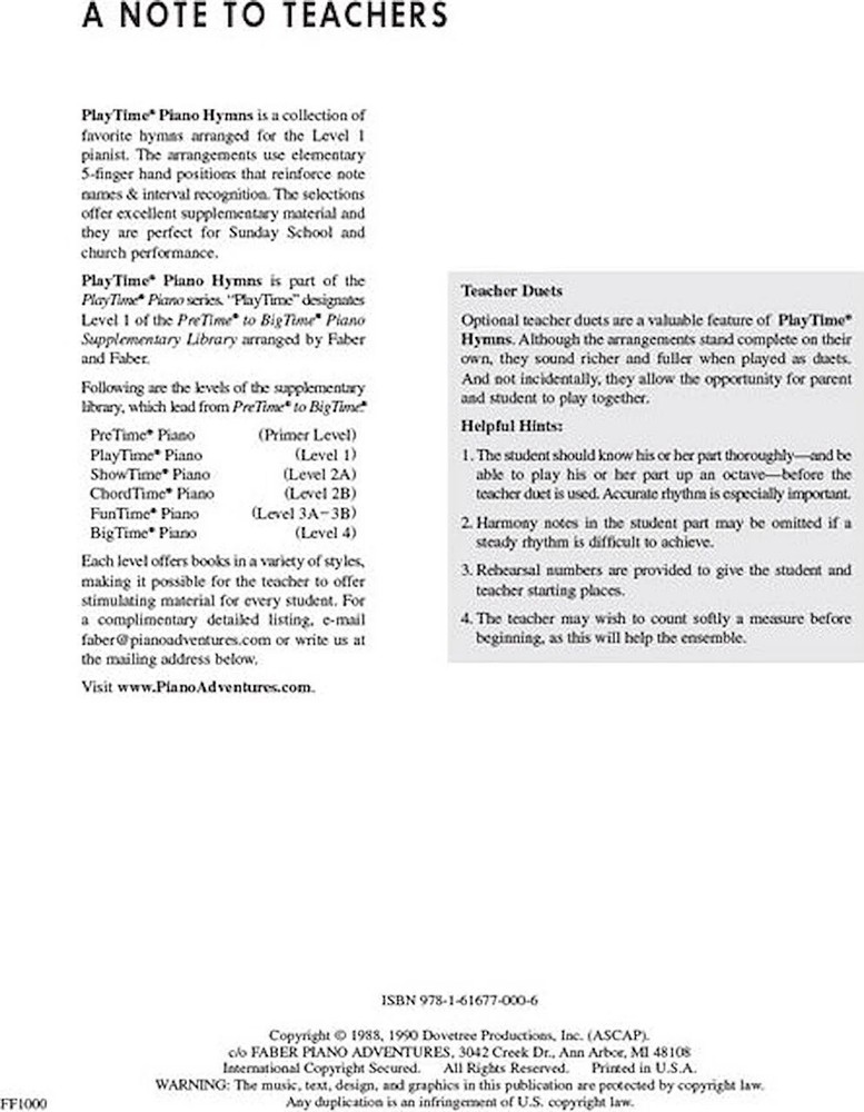 PlayTime Piano Hymns - Level 1