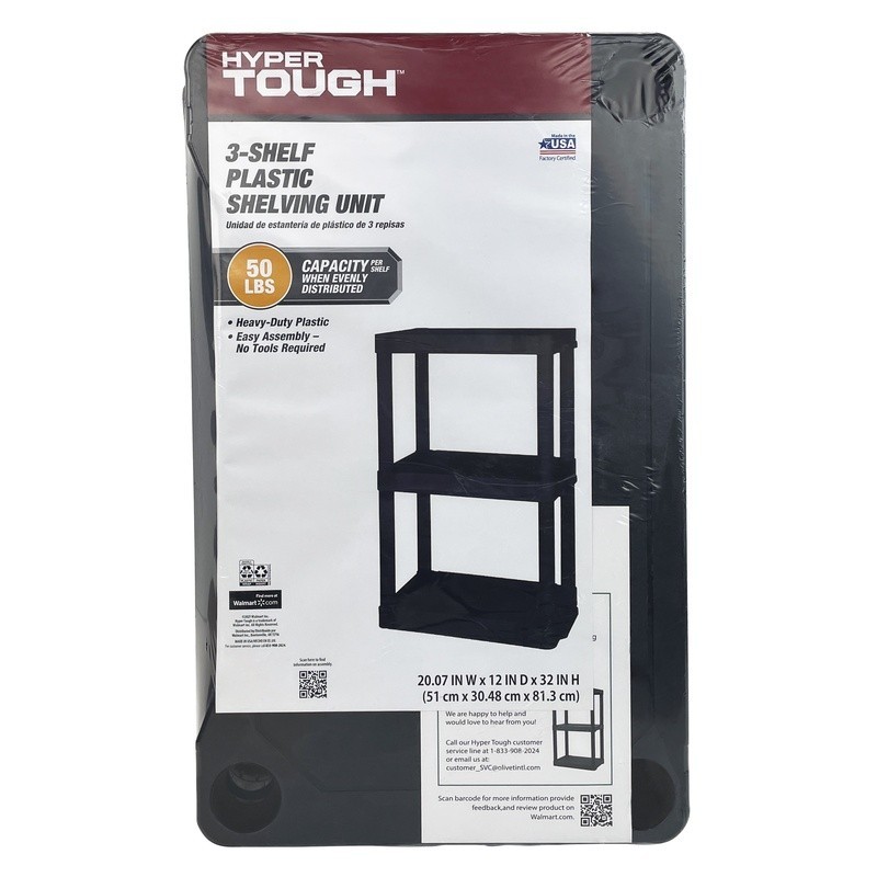 3 Shelf Black Plastic Storage Unit Easy Assembly Durable Utility Organizer New