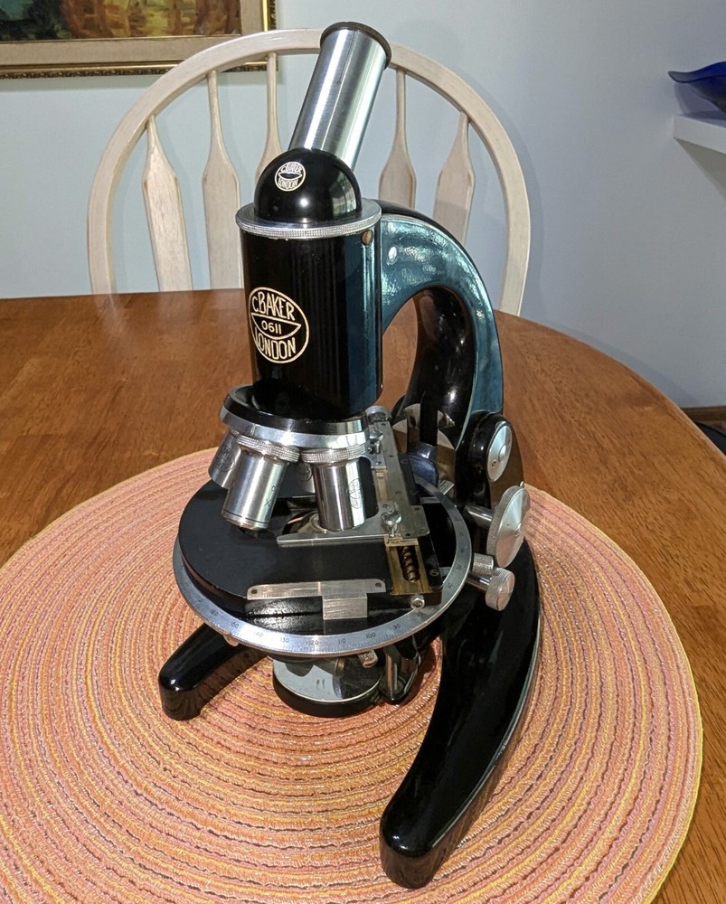 Antique C BAKER London Precision Microscope Complete Set Binocular NICE Loaded