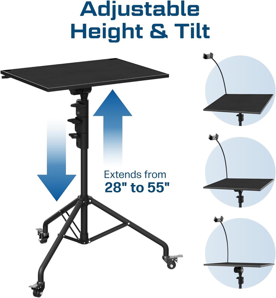 Projector Stand Tripod Laptop with Wheels & Adjustable Height Black