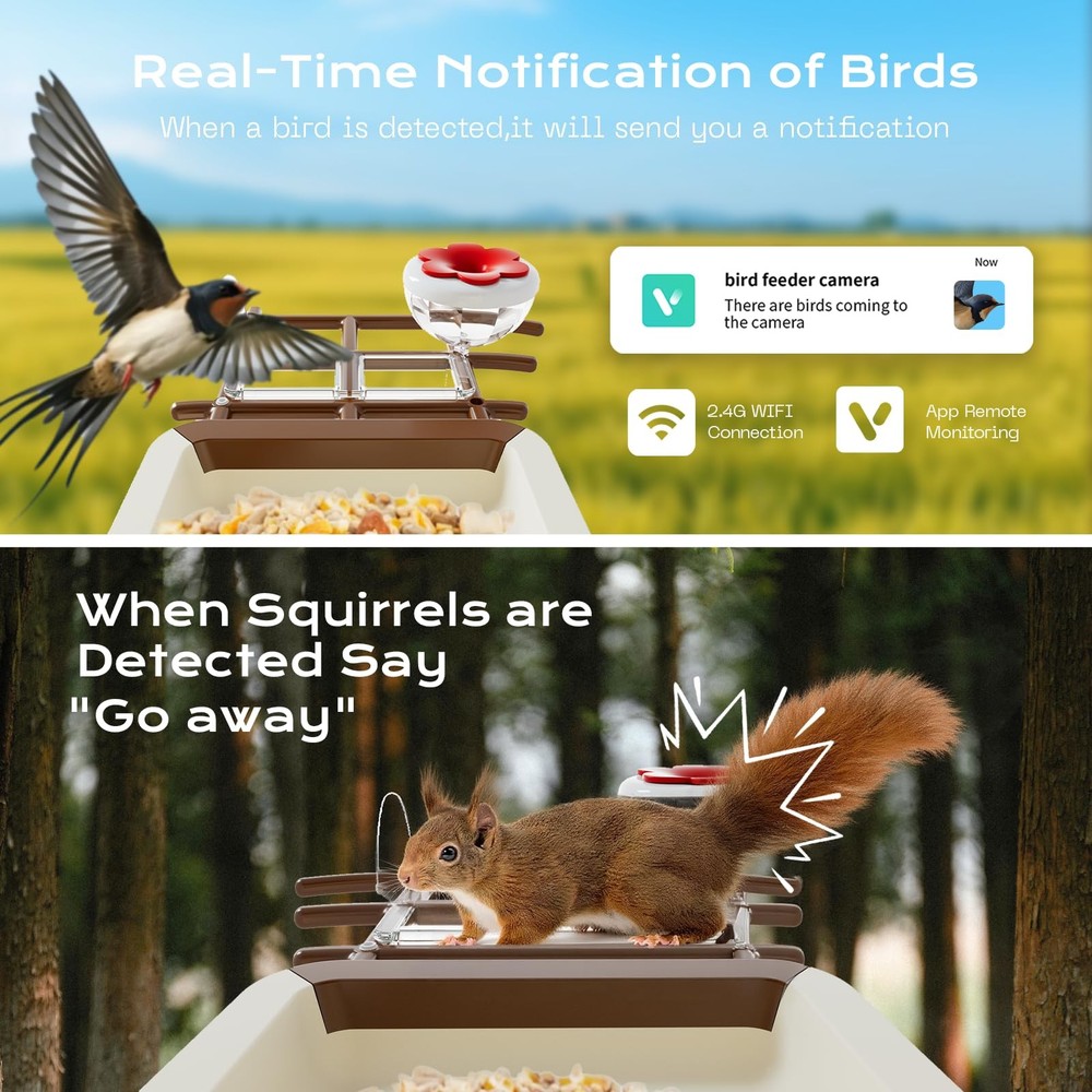 Bird Feeder with Camera, 2K HD Live Video, Smart Cam Solar Powered Brown