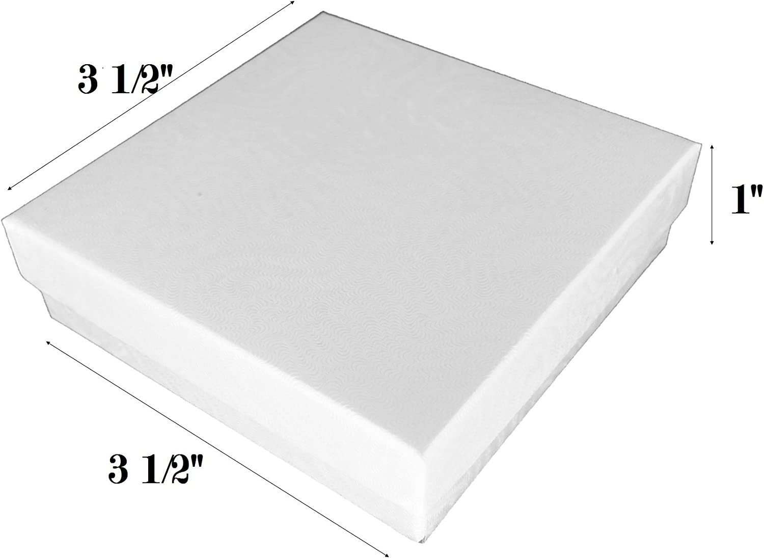 100 White Swirl Cotton Filled Jewelry Boxes 3 1/4" x 2 1/4" x 1"H