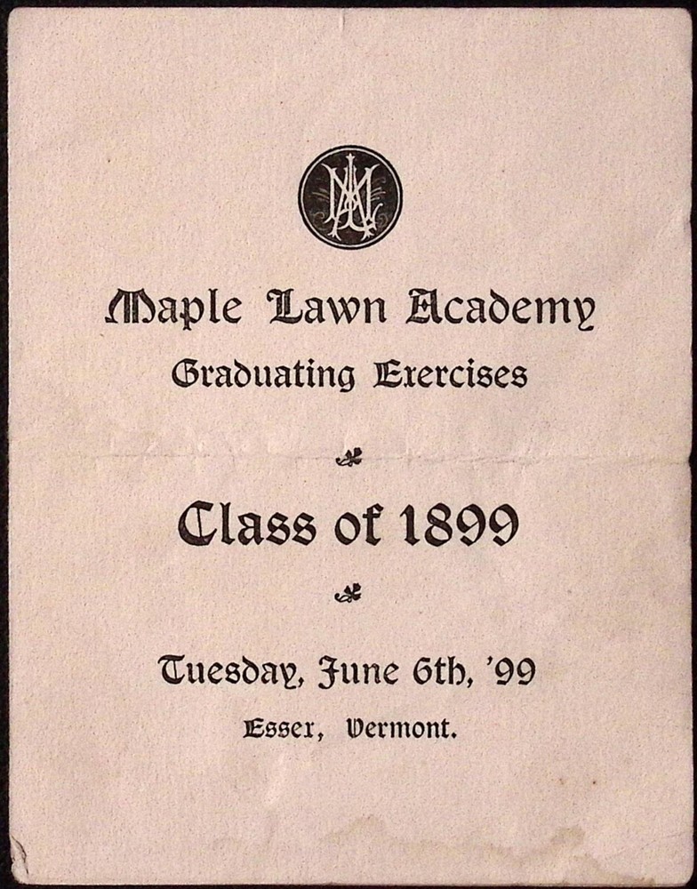 1899 Maple Lawn Academy Graduating Exercises Esser VT Program