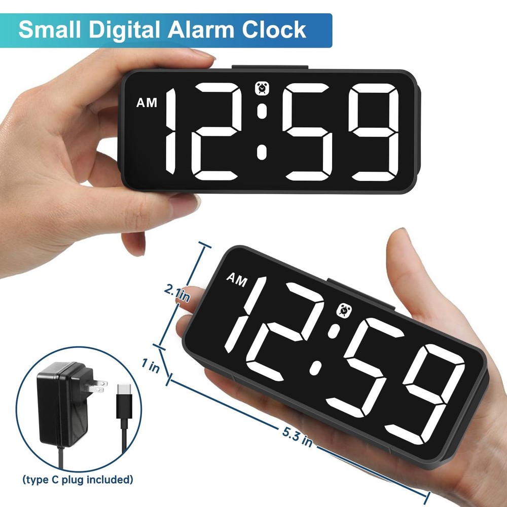 Small Digital Alarm Clock Plug in for Bedrooms Bedside, Tiny Electric Clock L...