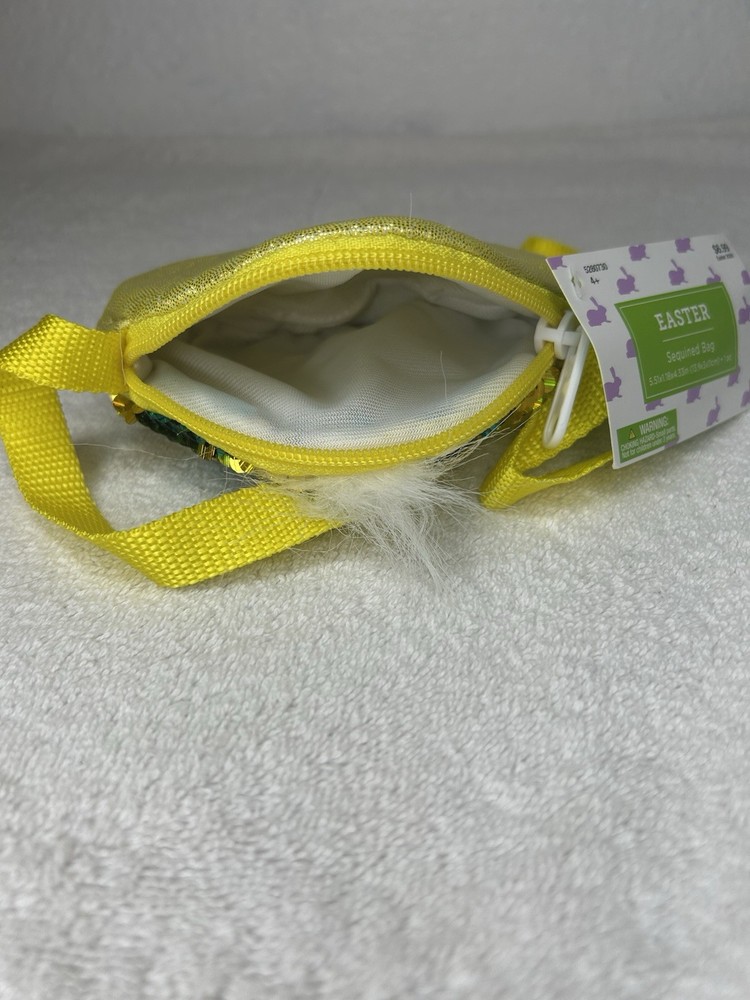 Chick Sequin Easter Change Purse Bag Yellow/Blue Zip Closure New