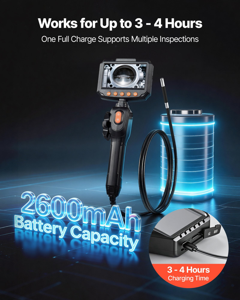 Articulating Borescope Camera with Light, Mechanical Equipment (4.9FT Cable)