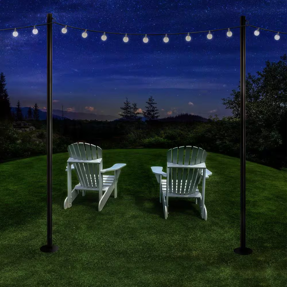 Two 10 Ft. Premium String Light Poles for Grass/Dirt, Black