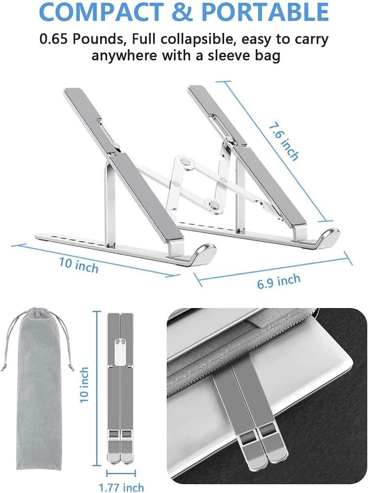 Portable Foldable Laptop Stand Aluminum Multi-Angle Travel Notebook Riser Mount
