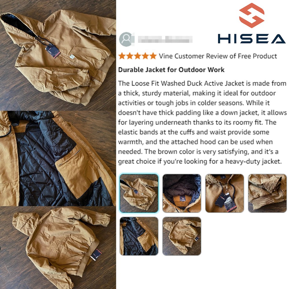HISEA Men Full Zip Hooded Jacket Quilted Lining Active Jacket Work Coat Pockets