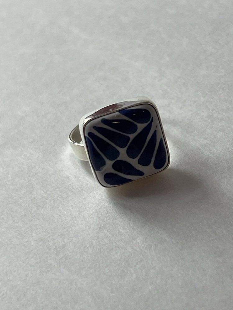 Square Talavera Ring 925 Sterling Silver Artisan Handmade