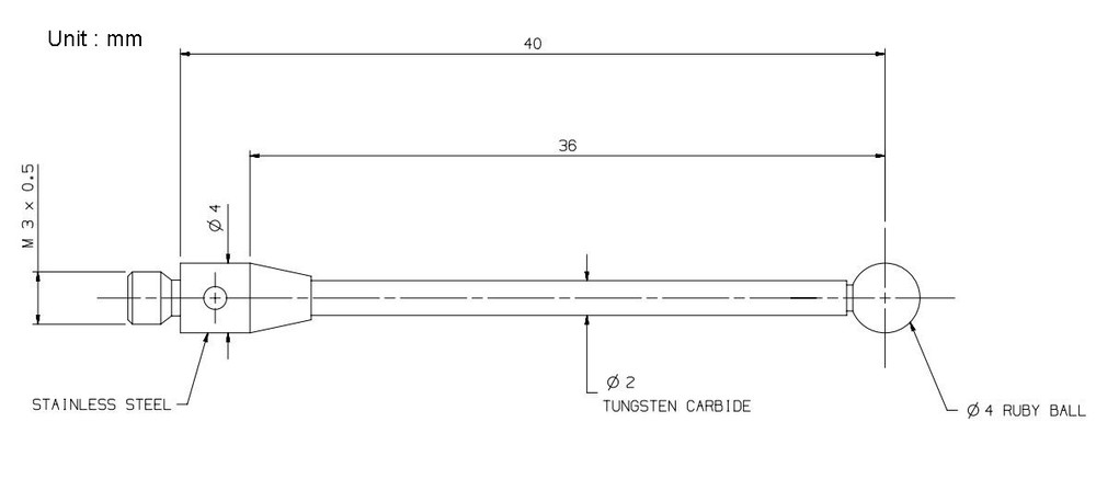 CMM Touch Probe M3 Thread Probe Stylus 4mm Ruby Ball Tips 40mm Long A-5003-0060