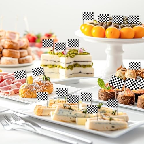100 Pack Checkered Racing Flag Toothpicks - Checkered Flag Decorations for