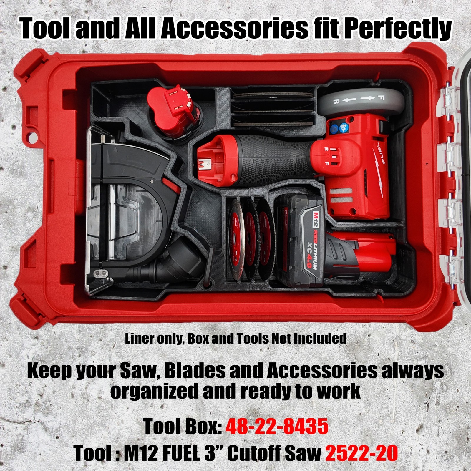 M12 Fuel 3" Compact Cut Off Tool Organizer for Milwaukee Compact Packout