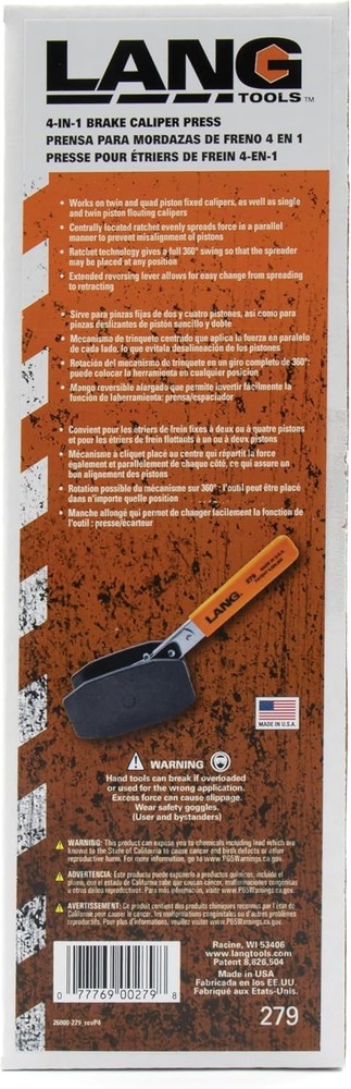 Lang Tools 279-5420 279 Brake Caliper Press