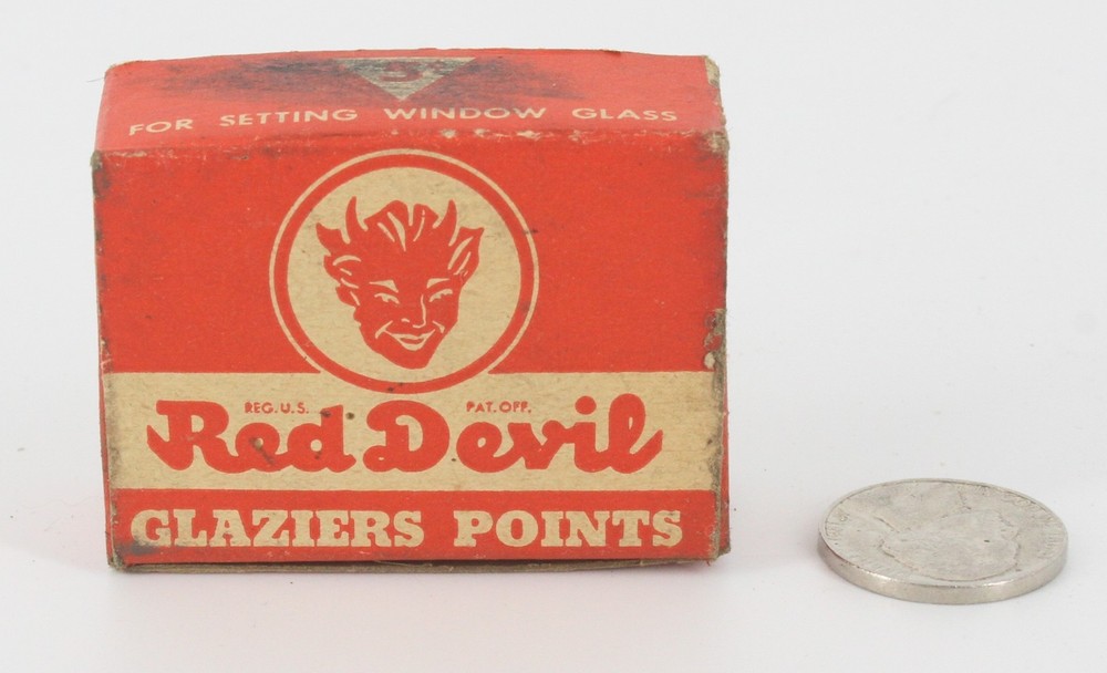 Vintage Red Devil Glaziers Points Box Old Hardware Advertising Tool Display