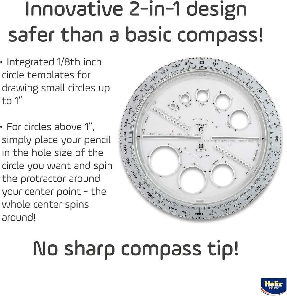 6-Inch Angle and Circle Maker - Accurate Drafting Tool with Colorful Templates