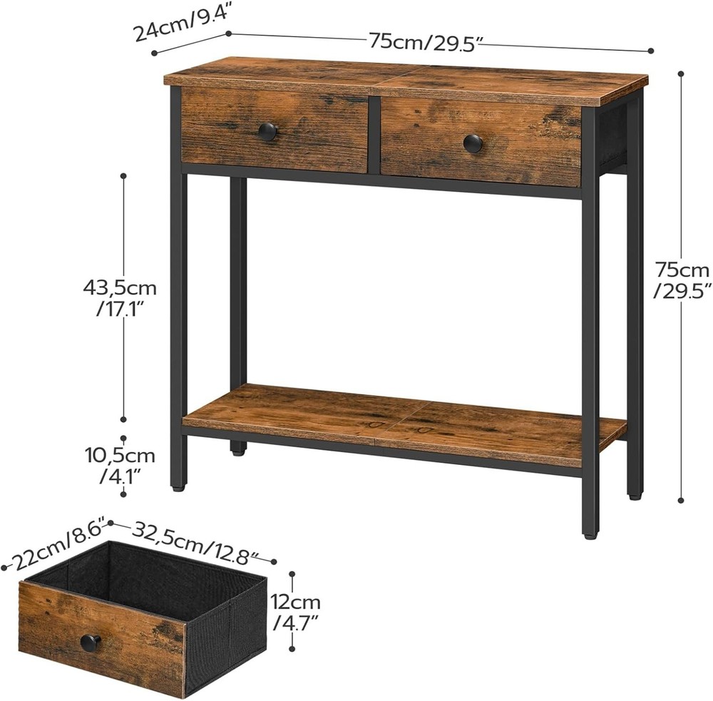 29.5" Narrow Console Table with 2 Fabric Drawers, Small Entryway Table