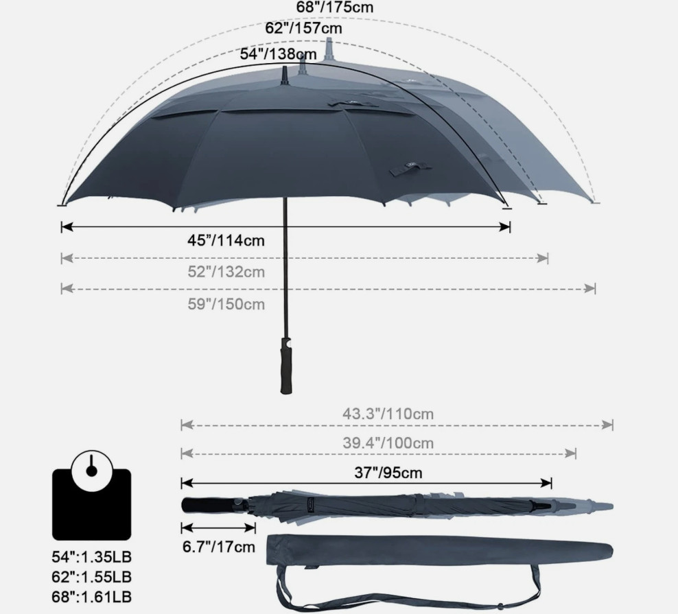 68" Automatic Golf Umbrella Windproof Double Canopy Waterproof Large