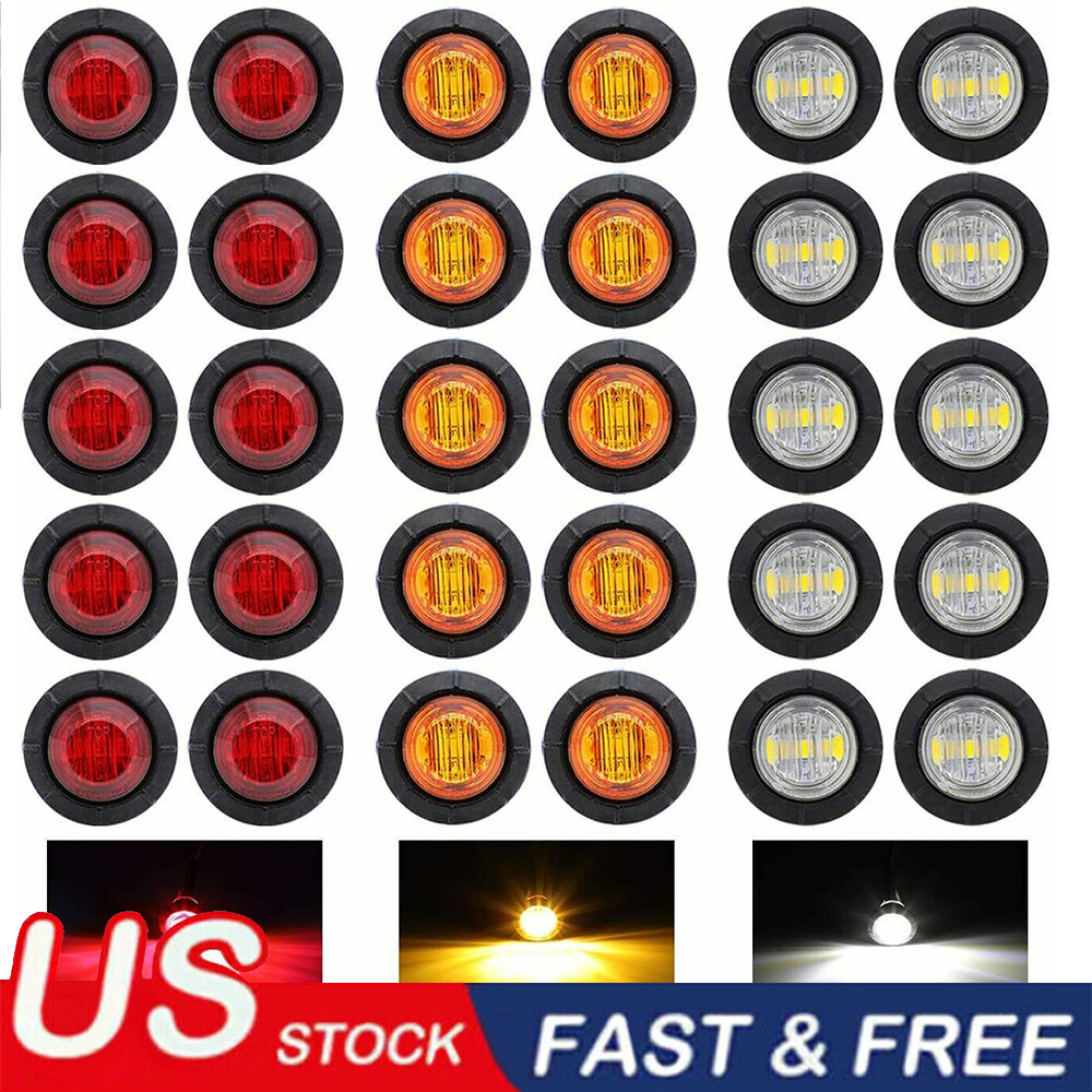 20X 3/4" 12V Marker Lights LED Truck Trailer Round Side Bullet Light Amber Red