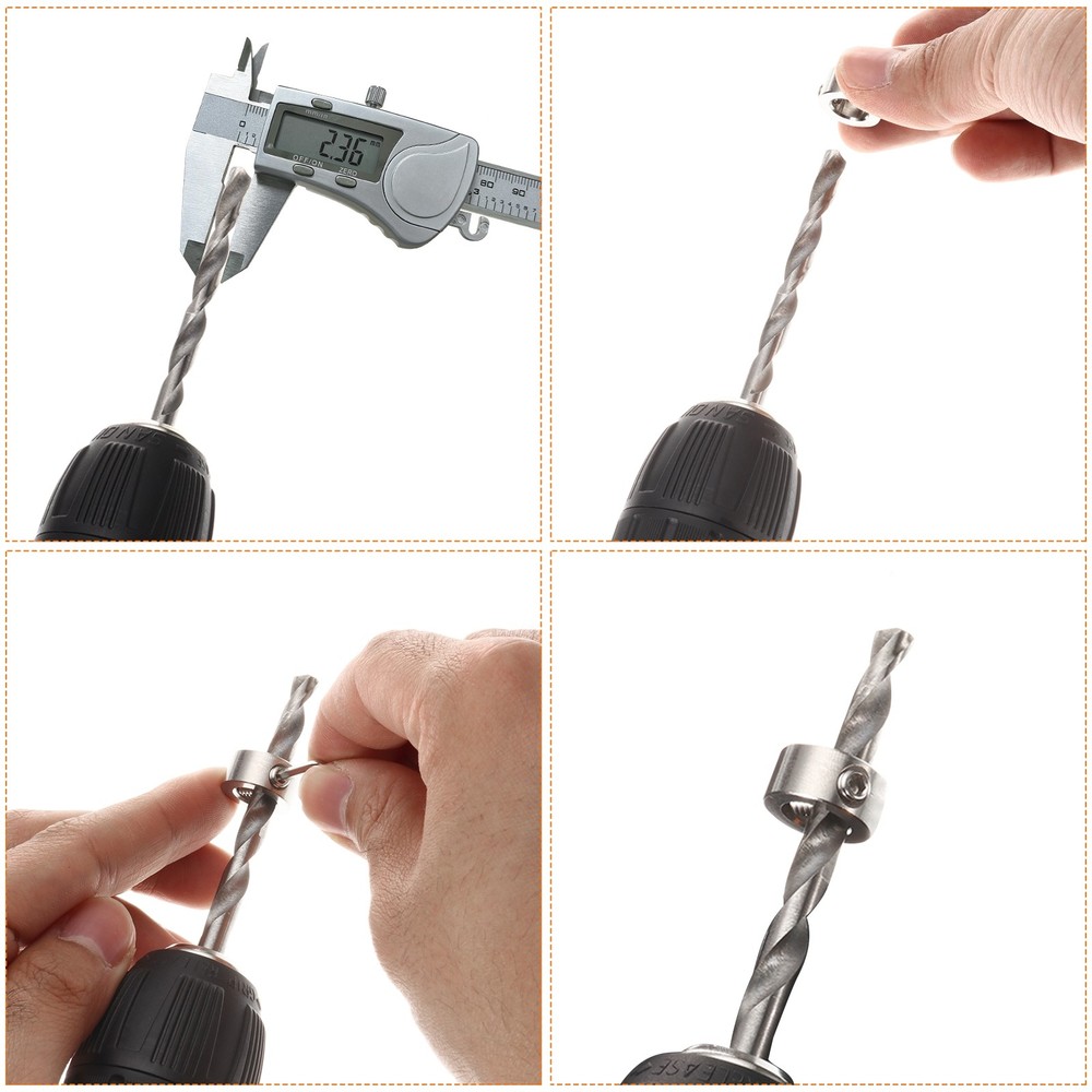 4pcs 7mm Drill Stop Collar Depth Stop with Hex Wrench Anodizing Surface Silver