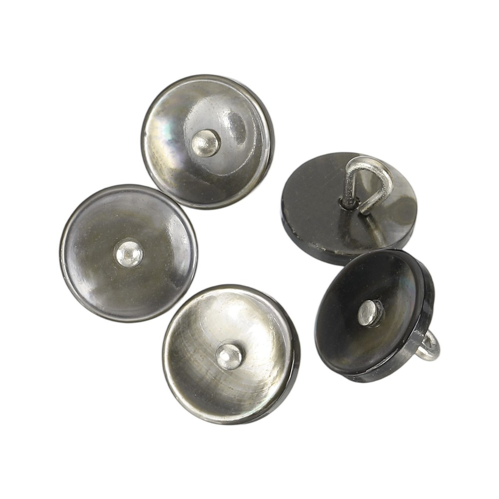 5Pcs Natural Shell Button, 11.5mm Bowl Shell Shank Buttons, Black/Silver