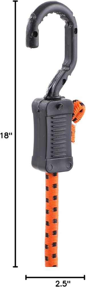 MABC-18 All- Purpose Adjustable Bungee Cords with Hooks, 18-Inch, Orange/Black,