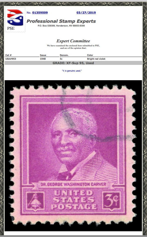 #953 Used, PSE Graded 95, Cert # 01359509