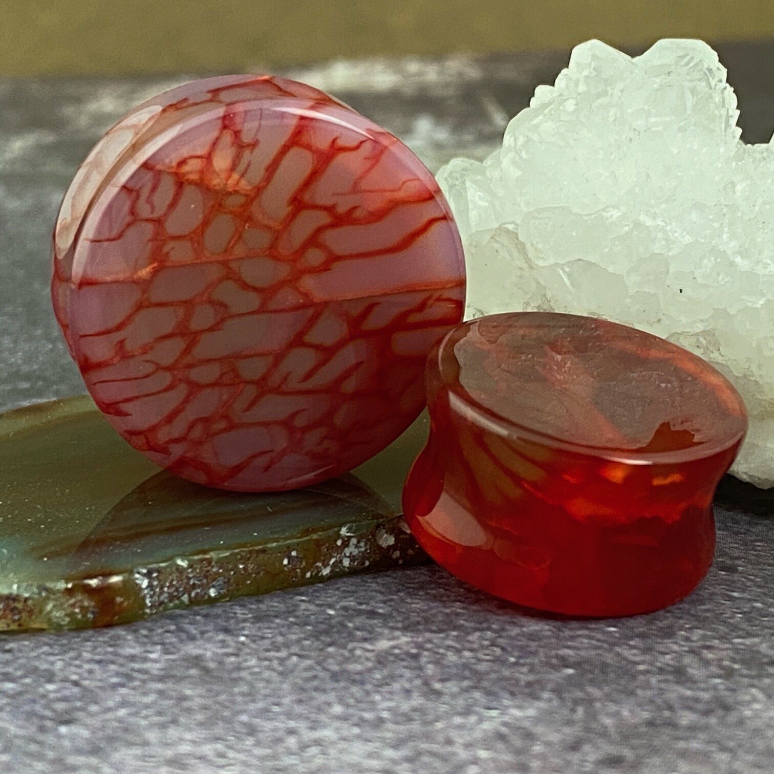 Red Dragon Vein Agate Stone Double Flare Plugs (STN-753) gauges PICK SIZE