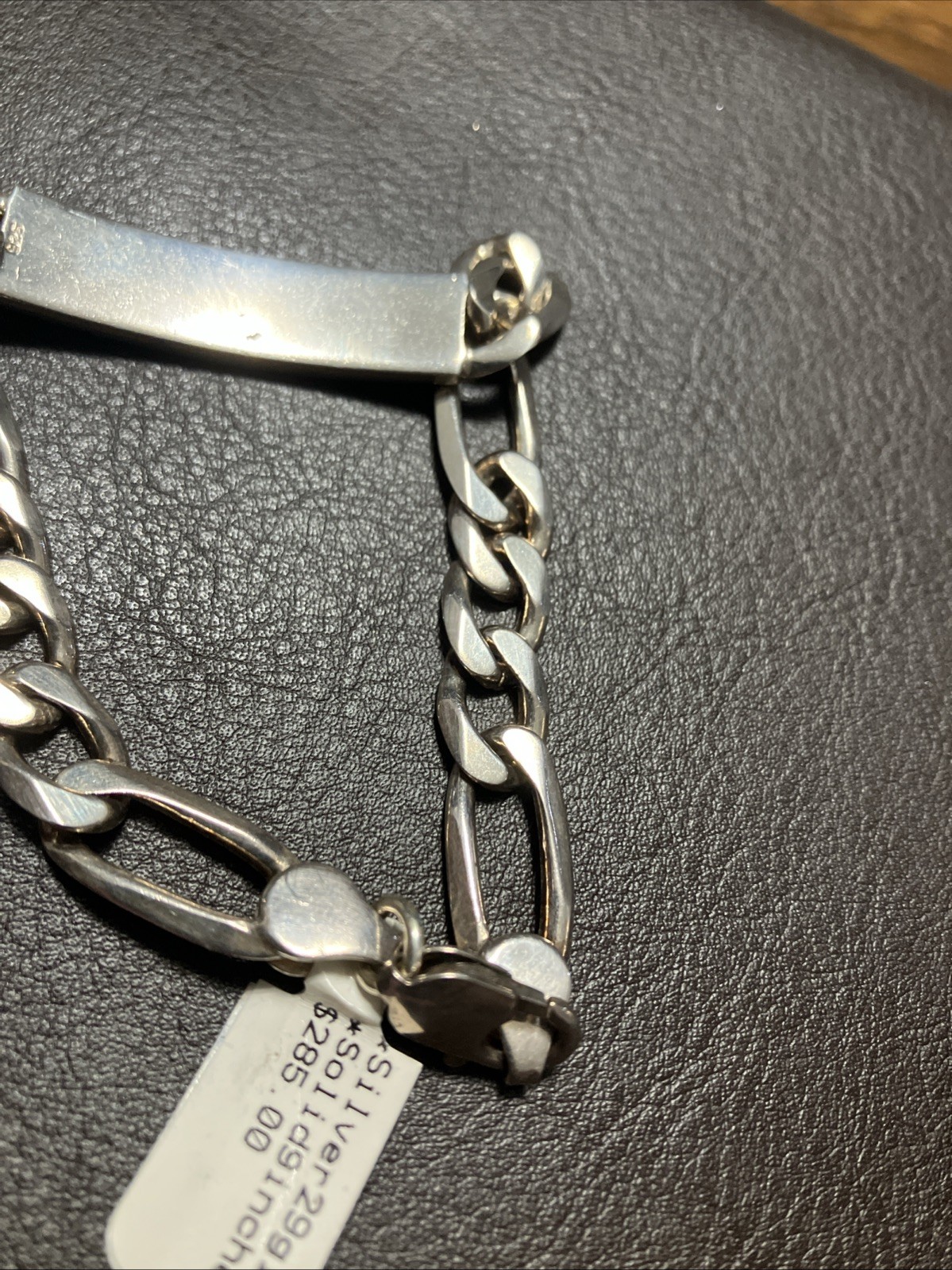 Sterling Silver 925 Figaro ID Men’s Bracelet 29 Grams 9 Inches Natural Patina