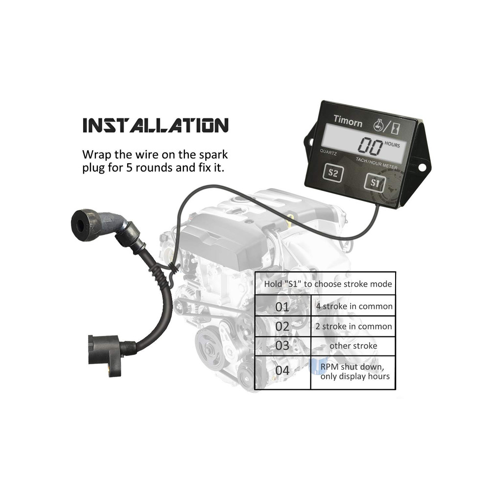 Tachometer for Small Engine,Inductive Hour Meter for 2 Stroke & 4 Stroke Small E