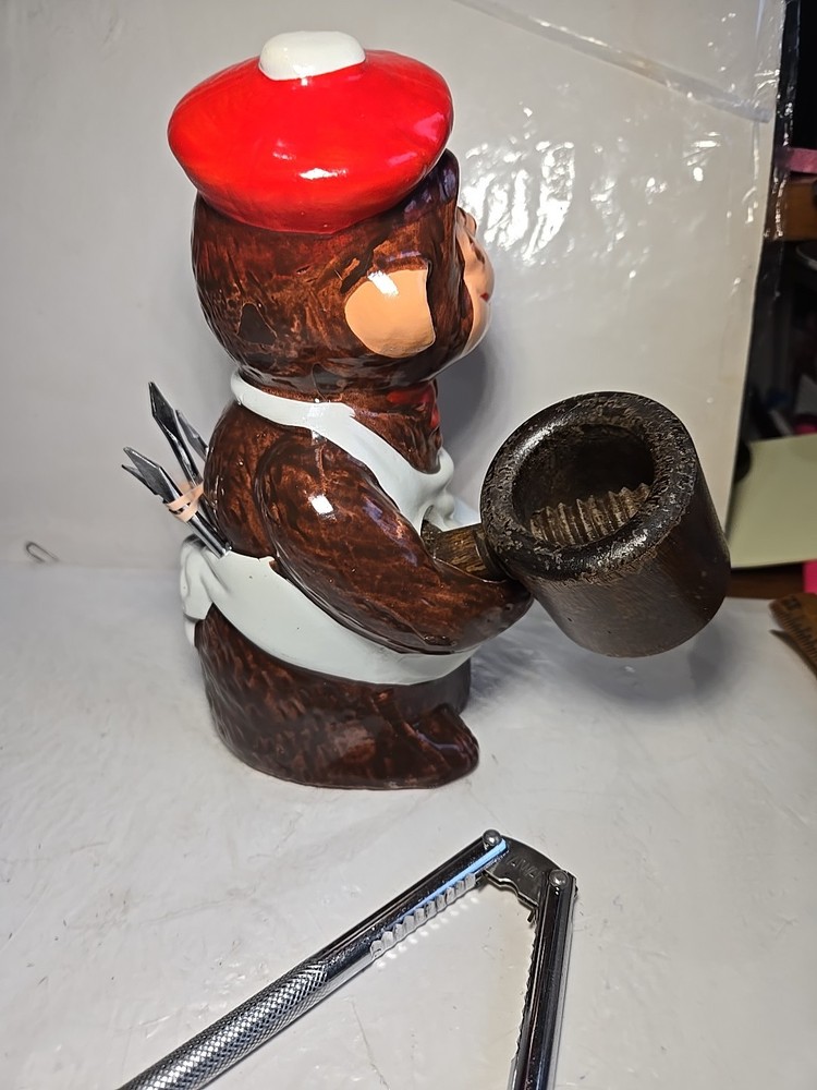 Vintage McCrory Ceramic Monkey Nut Cracker Mallet Pick Set Earthenware 7.5"