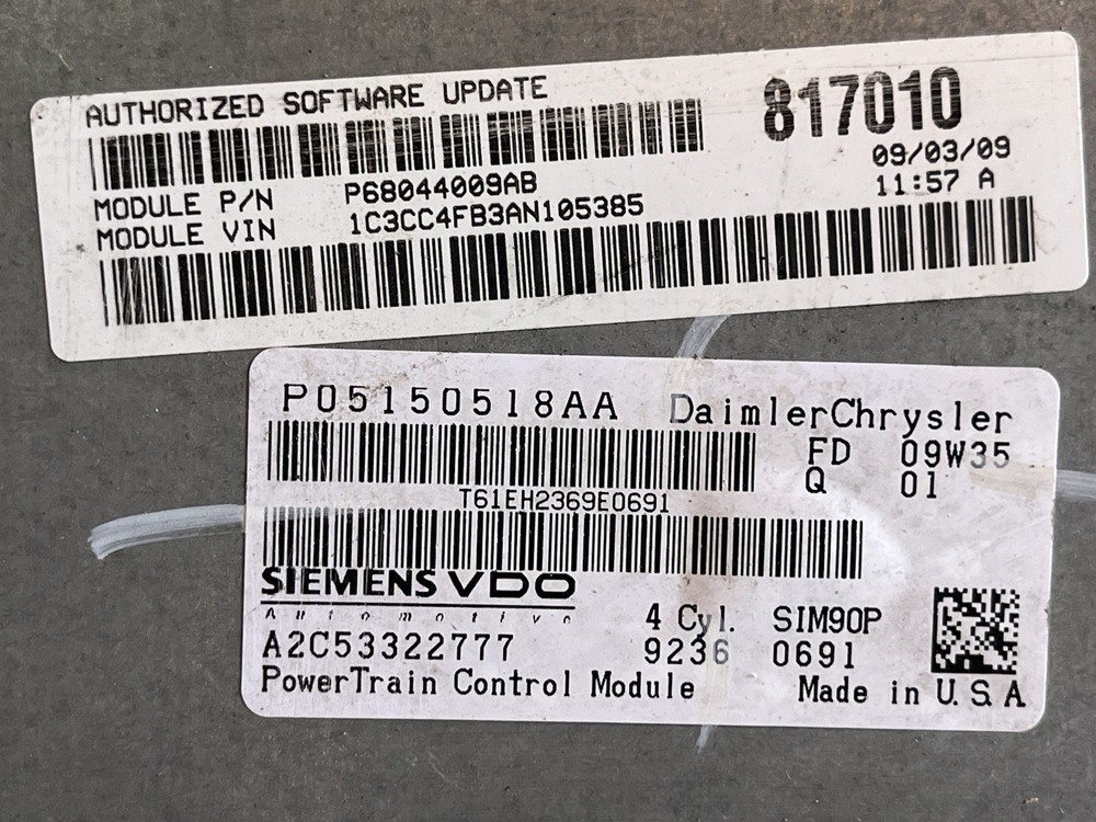 2010 CHRYSLER SEBRING AVENGER 2.4L PCM ECM ENGINE CONTROL MODULE 68044009AB