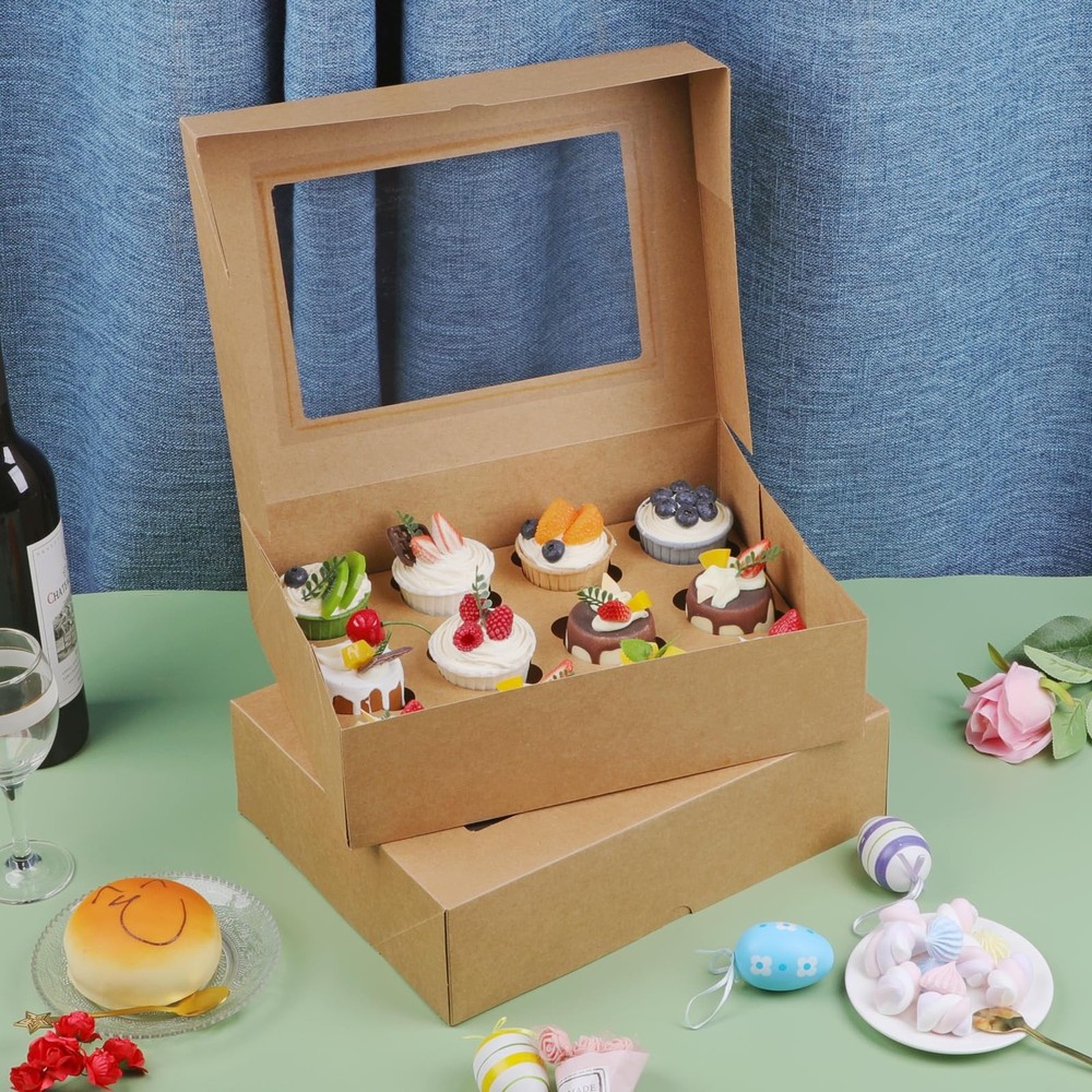 Cupcake Boxes 12 Count, 2 Pack Disposable Cupcake Containers, Food Cupcake Ca...