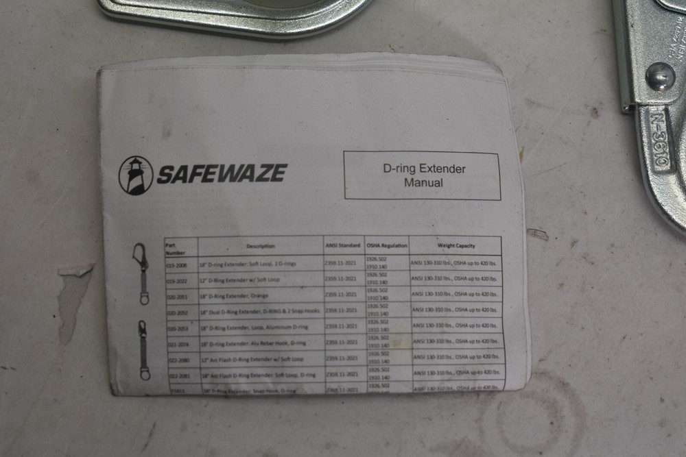 Safewaze FS813 18" Web Extender With D-Ring And Double Locking Snap Hook