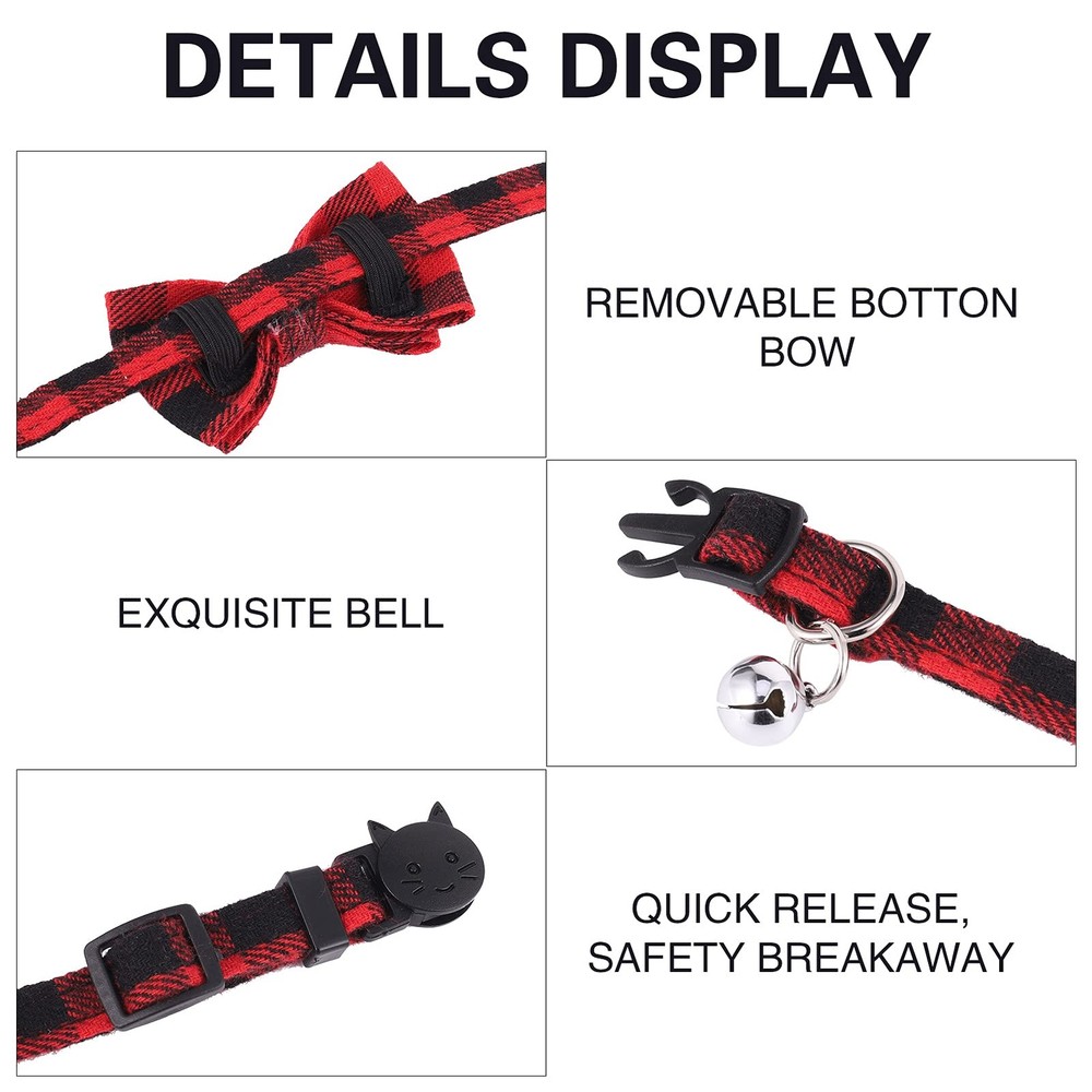 6 PCS Cat Collars with Bow Tie and BellCat Collars Plaid Breakaway Adjustable...