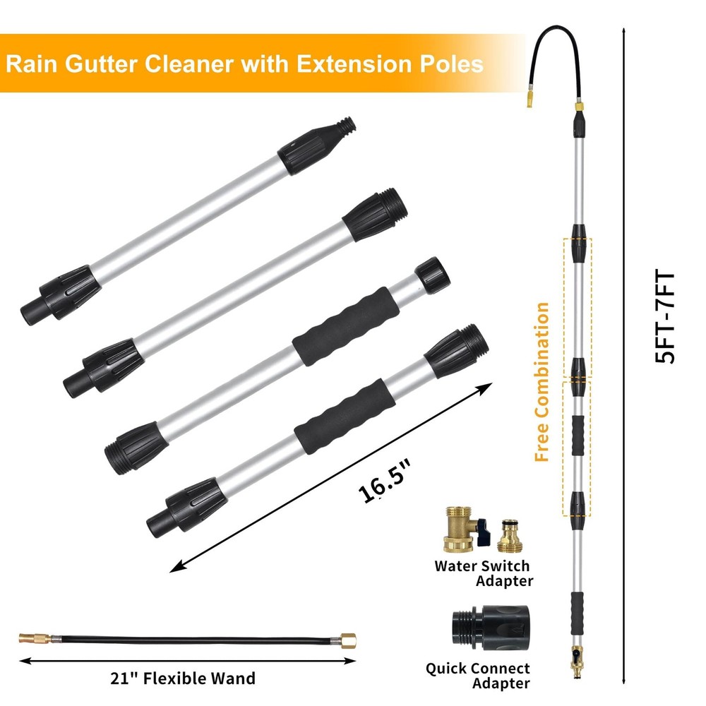 7FT Gutter Cleaning Tools from Ground, Telescopic Rain Gutter Cleaners Tool w...