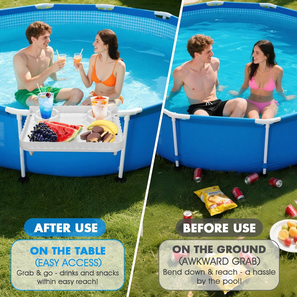 Above Ground Pool Bar & Poolside Serving Tray (White)