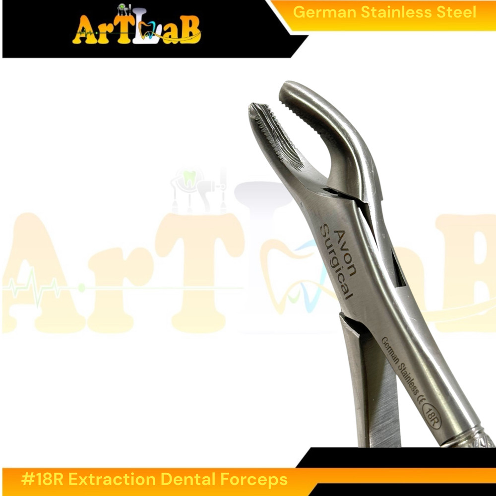 Upper First & Second Molar Extractig Forceps w/ Serrated Jaw, Hook Handle #18R