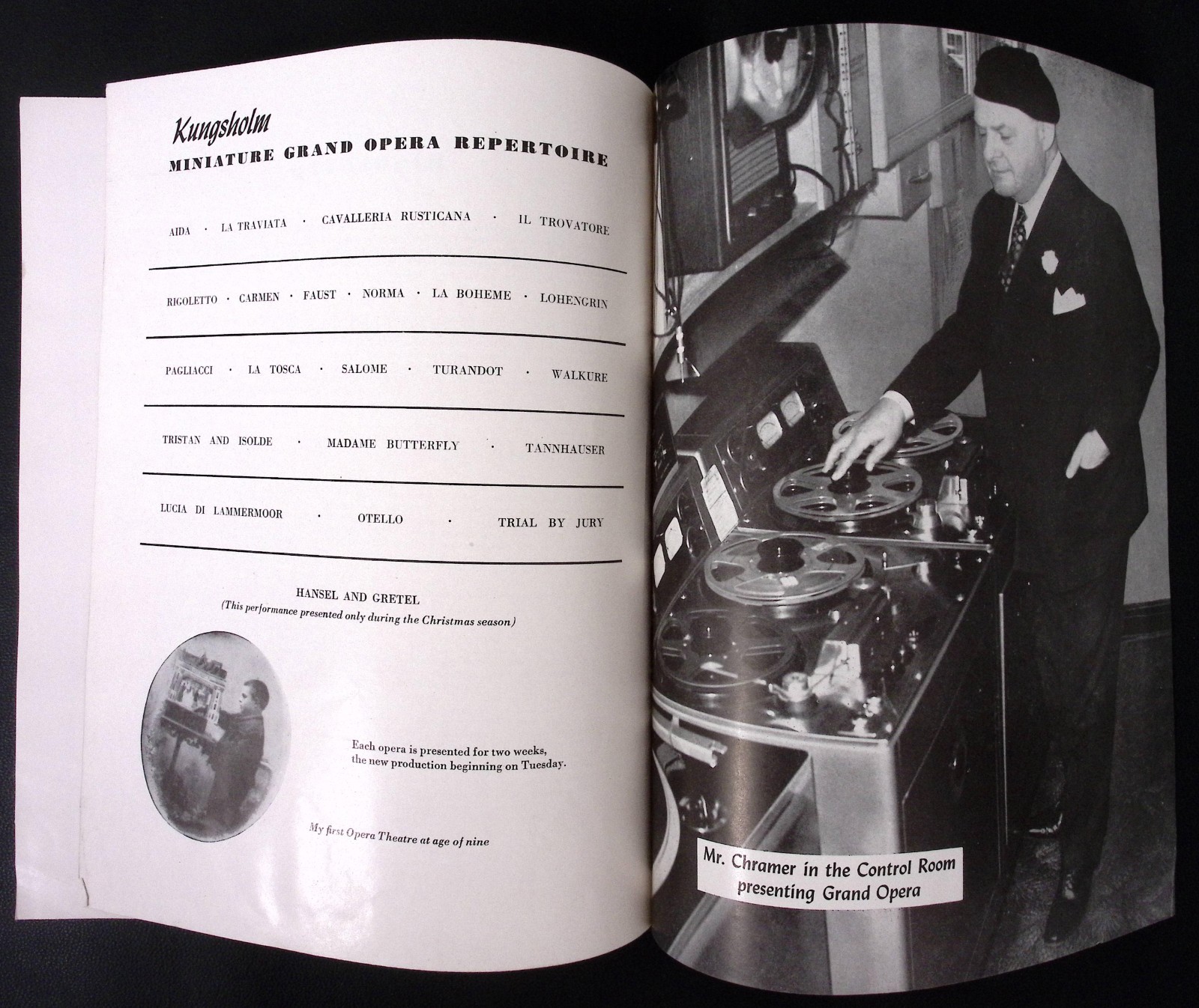 Kungsholm Miniature Grand Opera House Chicago Vintage Souvenir Program