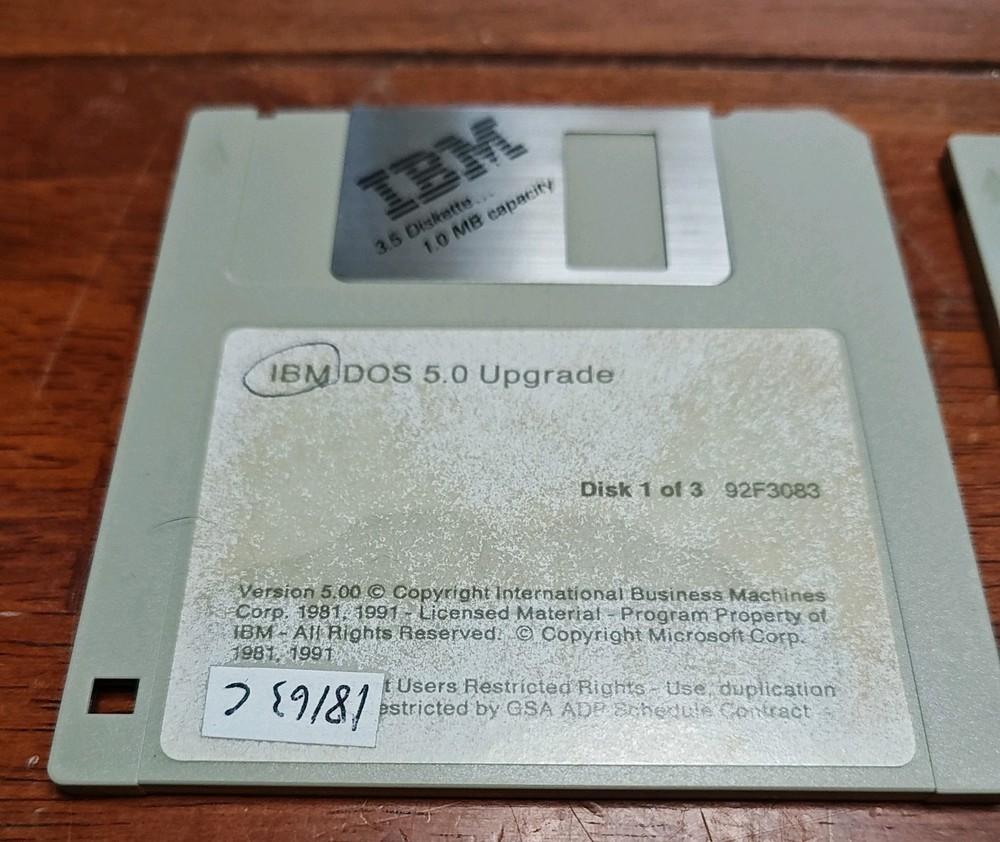 IBM DOS 5.0 Upgrade 3 x 3.5" Media Floppy Diskettes UNTESTED