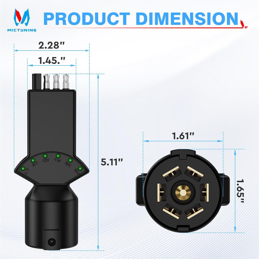 Multi-Function7 Way Blade&4 Pin Flat Trailer Light Circuit Tester LED Indicators