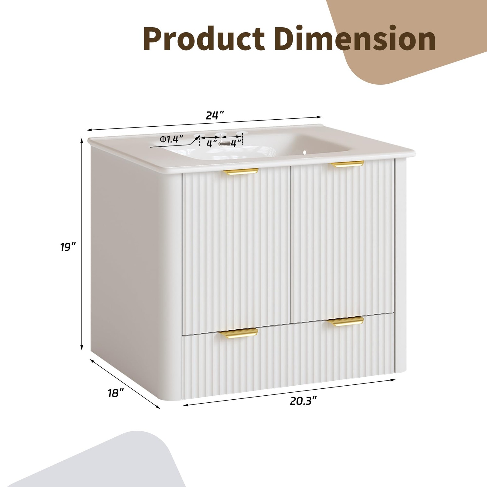 24 Inch Floating Bathroom Vanity with Sink 2 Doors 2 Drawers White