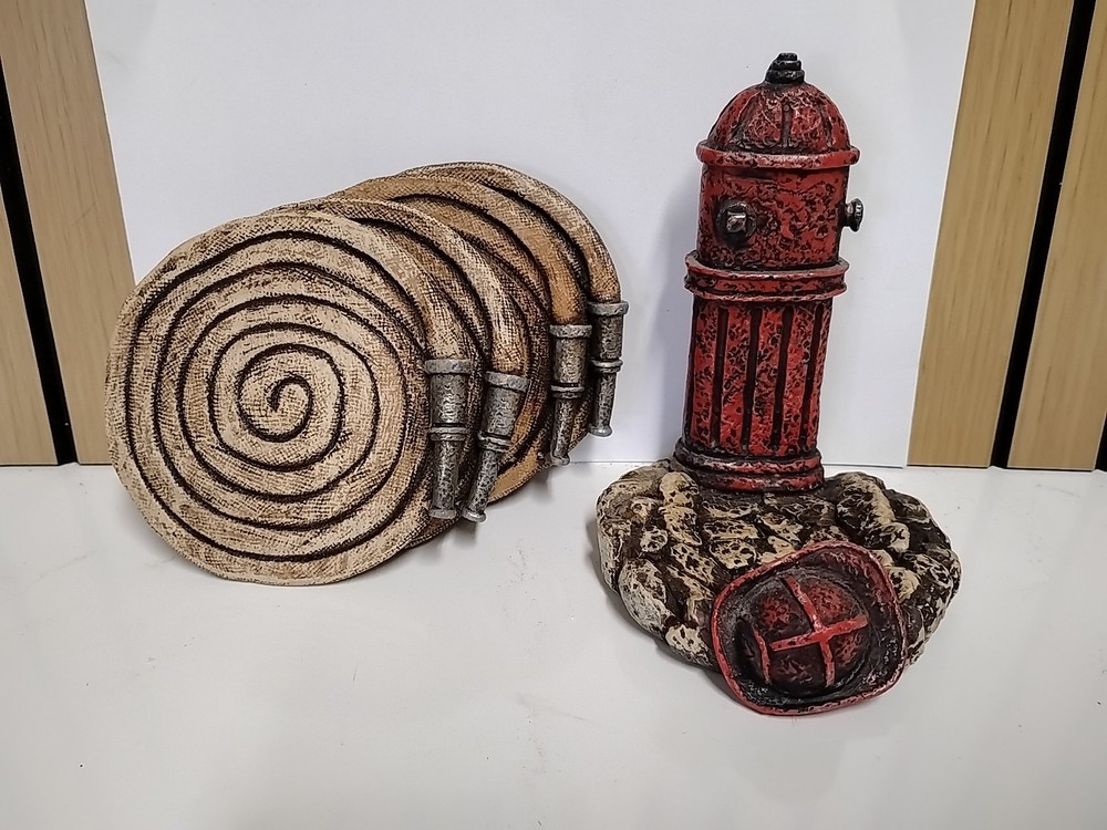 Firefighters Fire Hydrant With Fire Hat And Hose Coasters