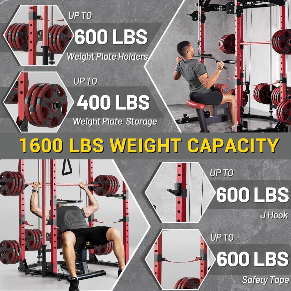 Power Cage Multi-Functional Squat Rack with Cable Crossover System for Home Gym