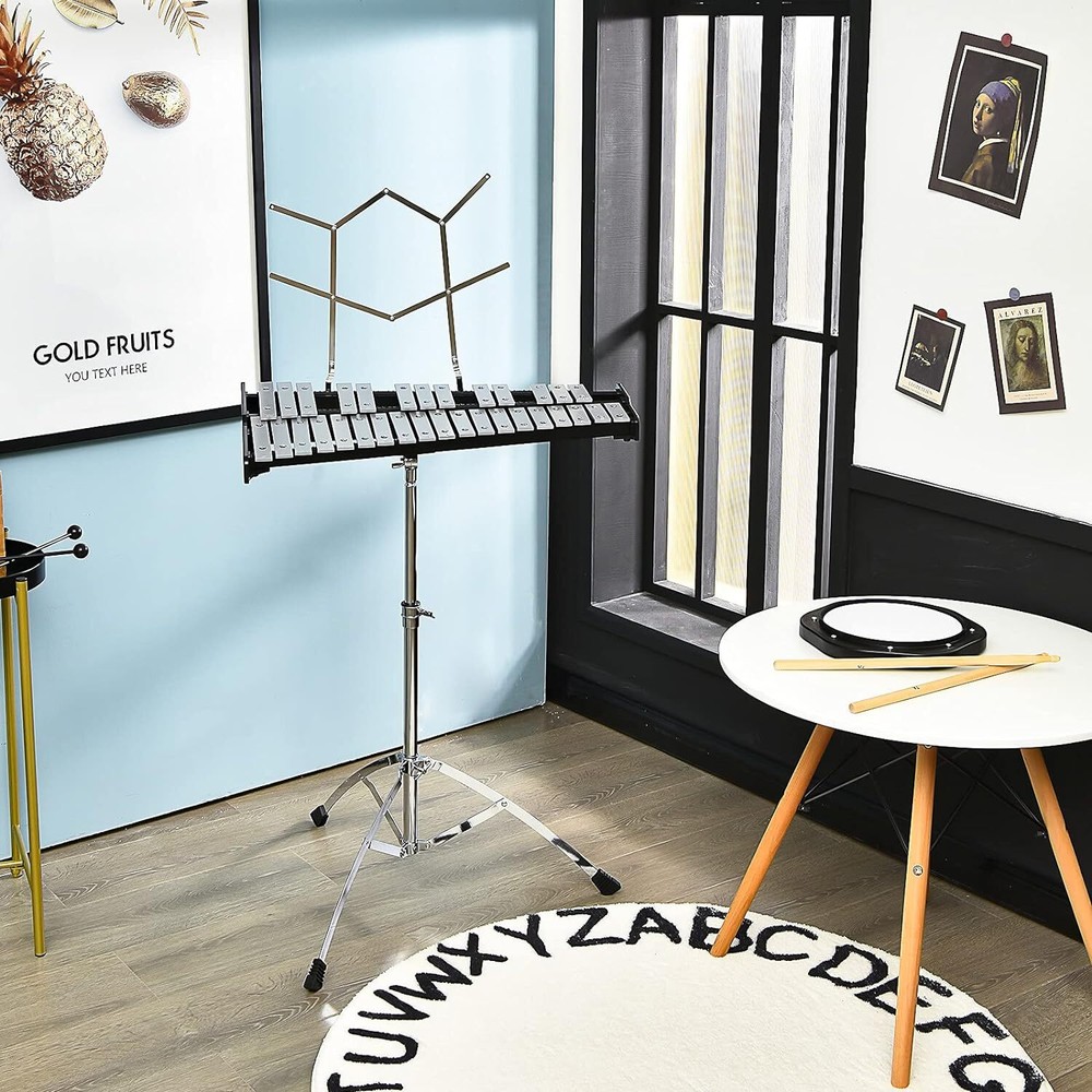 32 Note Professional Glockenspiel Bell Kit, Percussion Xylophone with Adjustable
